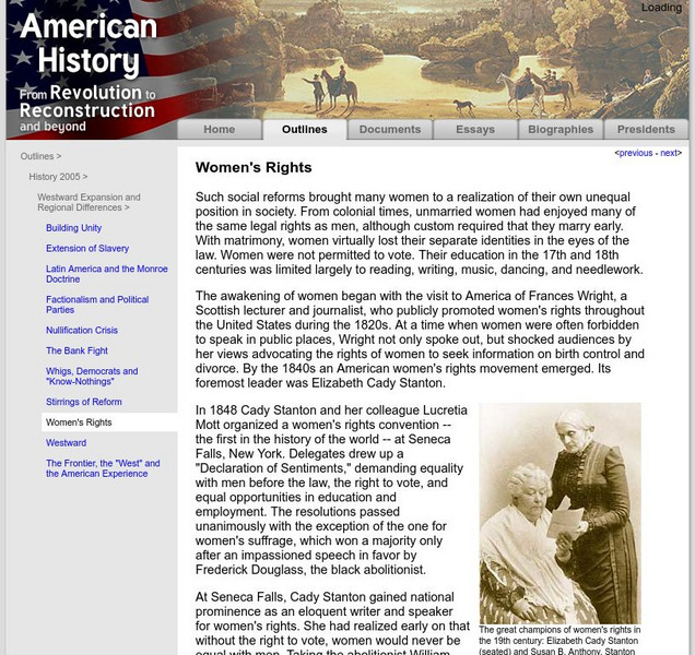 American History: Outlines: Women's Rights Handout American History: Outlines: Women's Rights Handout