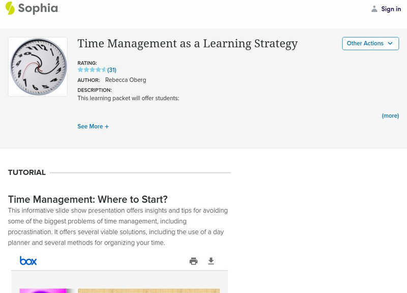Sophia: Time Management as a Learning Strategy Unit Plan