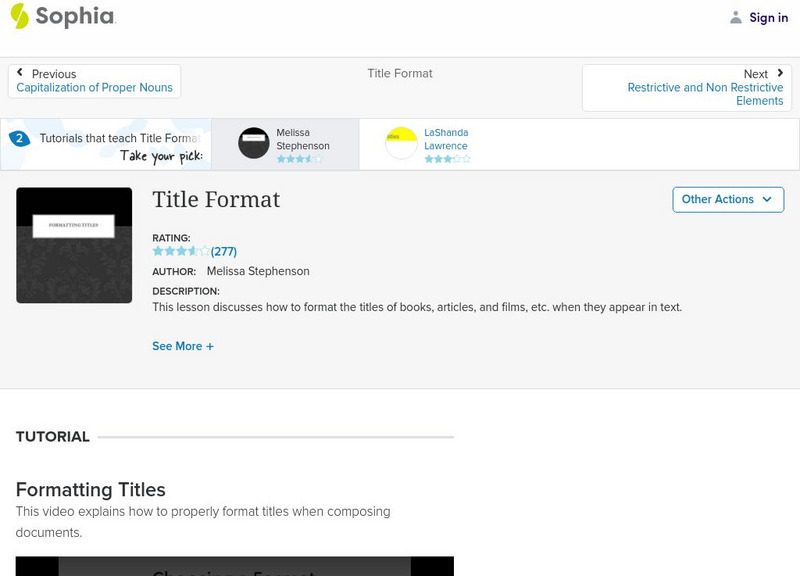 Sophia: Title Format Instructional Video Sophia: Title Format Instructional Video