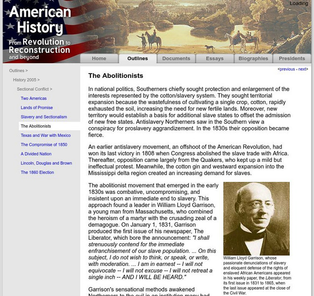 American History: Outlines: The Abolitionists Website American History: Outlines: The Abolitionists Website