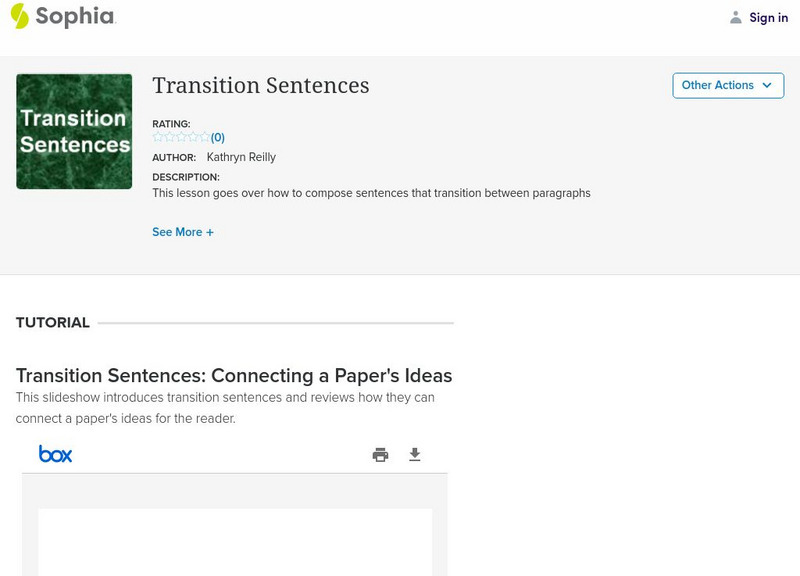 Sophia: Transition Sentences PPT Sophia: Transition Sentences PPT