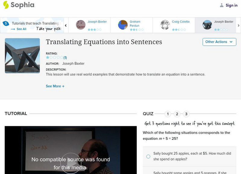 Sophia: Translating Equations Into Sentences Instructional Video Sophia: Translating Equations Into Sentences Instructional Video