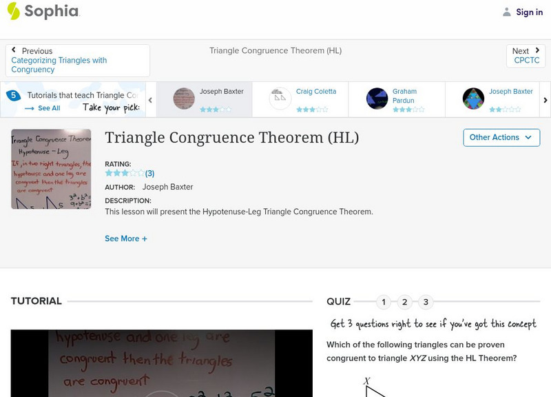 Sophia: Triangle Congruence Theorem (Hl) Instructional Video Sophia: Triangle Congruence Theorem (Hl) Instructional Video