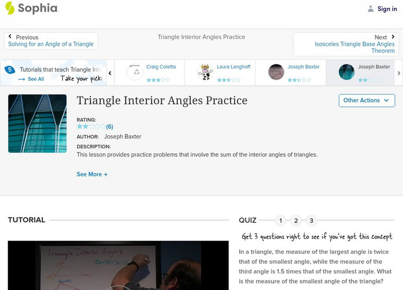 Sophia: Triangle Interior Angles Practice Instructional Video