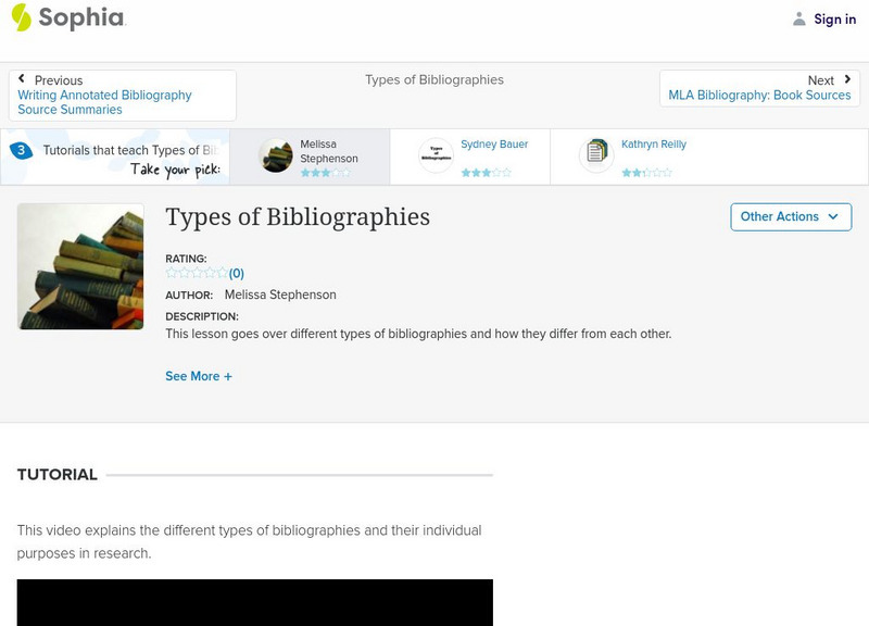 Sophia: Types of Bibliographies Instructional Video Sophia: Types of Bibliographies Instructional Video