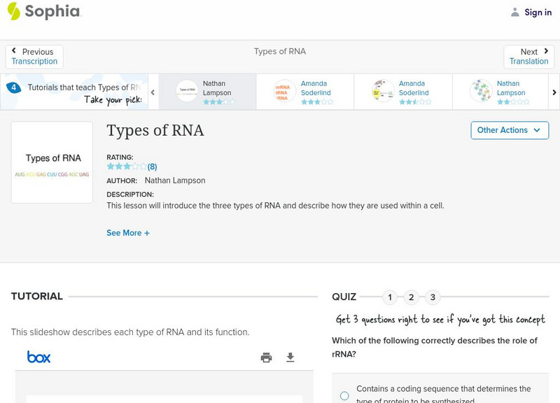 Sophia: Types of Rna PPT Sophia: Types of Rna PPT