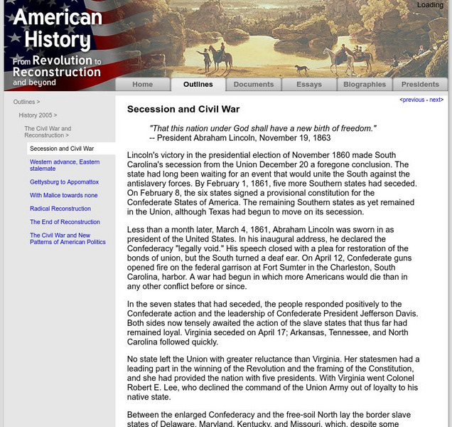 American History: Outlines: Secession and Civil War Website American History: Outlines: Secession and Civil War Website