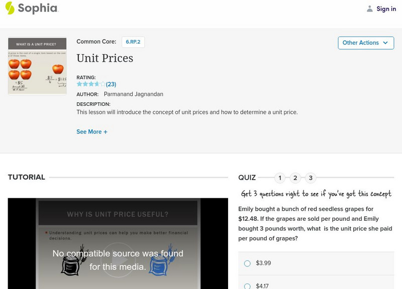 Sophia: Unit Prices Instructional Video Sophia: Unit Prices Instructional Video
