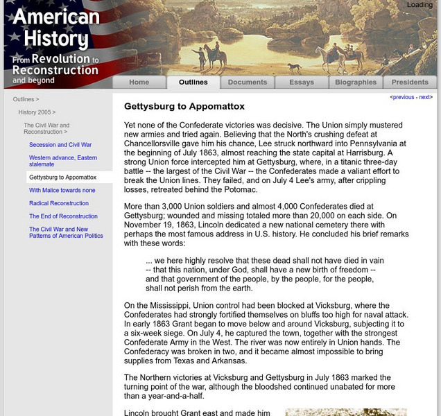 American History: Outlines: Gettysburg to Appomattox Website American History: Outlines: Gettysburg to Appomattox Website