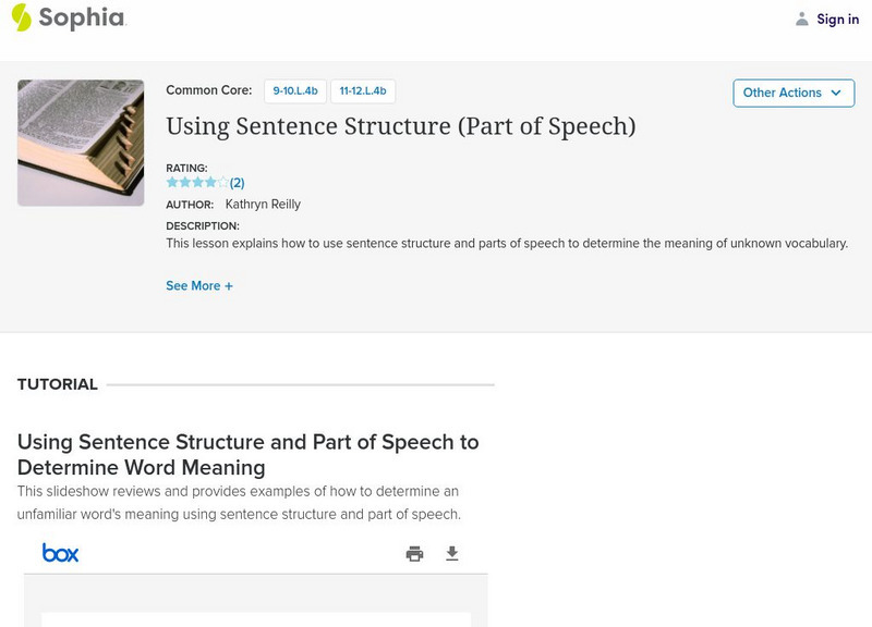 Sophia: Using Sentence Structure (Part of Speech) PPT