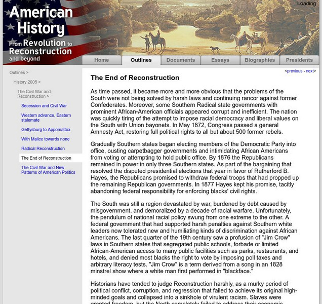 American History: Outlines: The End of Reconstruction Website American History: Outlines: The End of Reconstruction Website