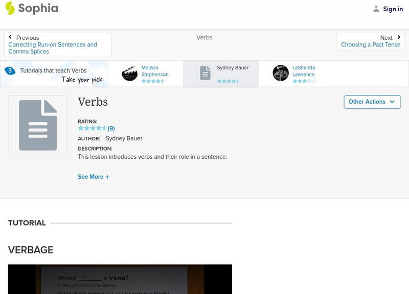 Sophia: Verbs Unit Plan Sophia: Verbs Unit Plan