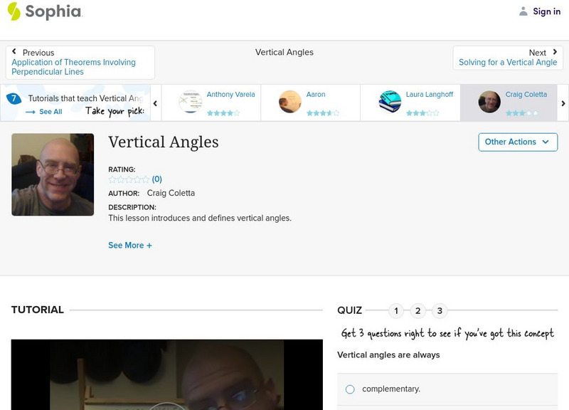 Sophia: Vertical Angles Tutorial Instructional Video Sophia: Vertical Angles Tutorial Instructional Video