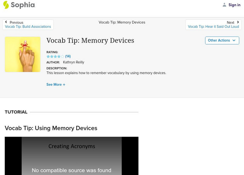 Sophia: Vocab Tip: Memory Devices Instructional Video Sophia: Vocab Tip: Memory Devices Instructional Video
