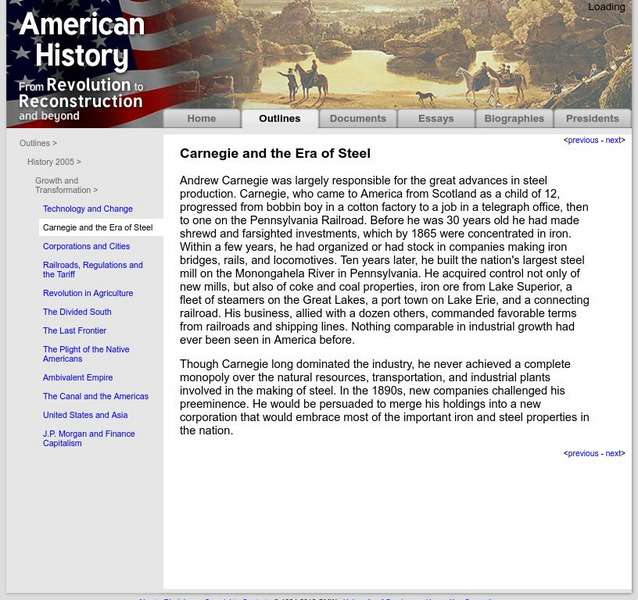 American History: Outlines: Carnegie and the Era of Steel Website American History: Outlines: Carnegie and the Era of Steel Website