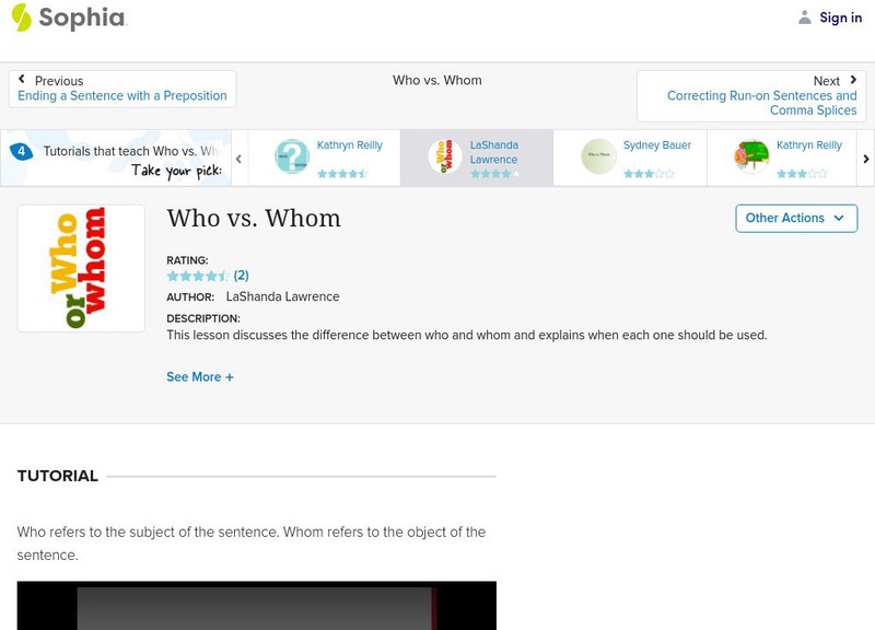 Sophia: Who vs. Whom Instructional Video Sophia: Who vs. Whom Instructional Video