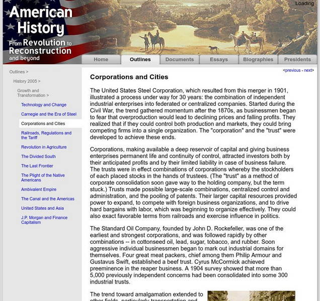 American History: Outlines: Corporations and Cities Website American History: Outlines: Corporations and Cities Website
