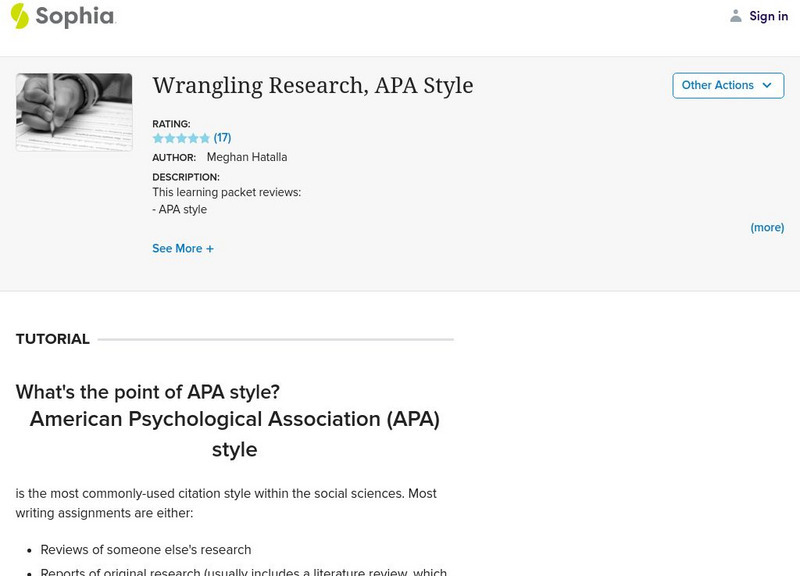 Sophia: Wrangling Research, Apa Style Website Sophia: Wrangling Research, Apa Style Website