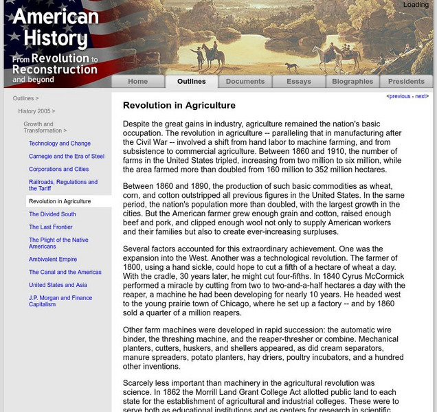 American History: Outlines: Revolution in Agriculture Website American History: Outlines: Revolution in Agriculture Website