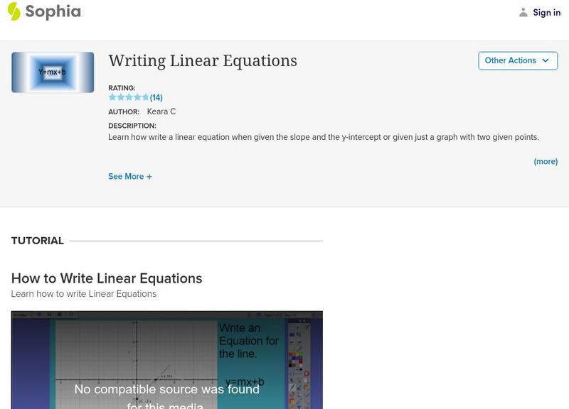 Sophia: Writing Linear Equations Instructional Video Sophia: Writing Linear Equations Instructional Video