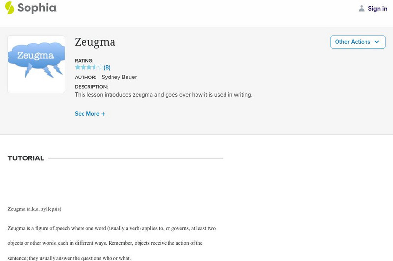 Sophia: Zeugma Handout Sophia: Zeugma Handout