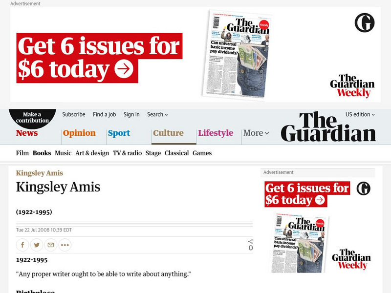 Guardian: Kingsley Amis (1922 1995) Handout