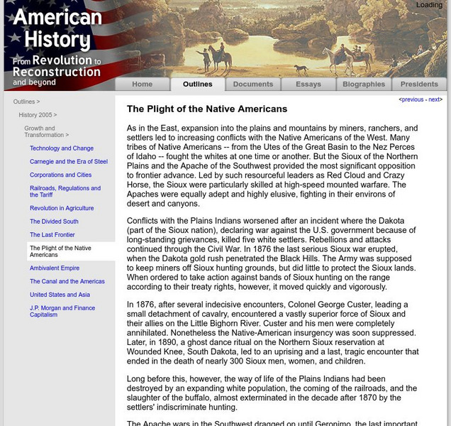 American History: Outlines: The Plight of the Native Americans Website American History: Outlines: The Plight of the Native Americans Website