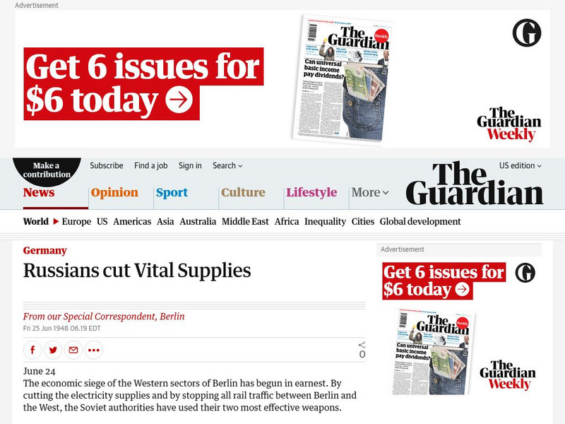 Guardian: Russians Cut Vital Supplies Article Guardian: Russians Cut Vital Supplies Article