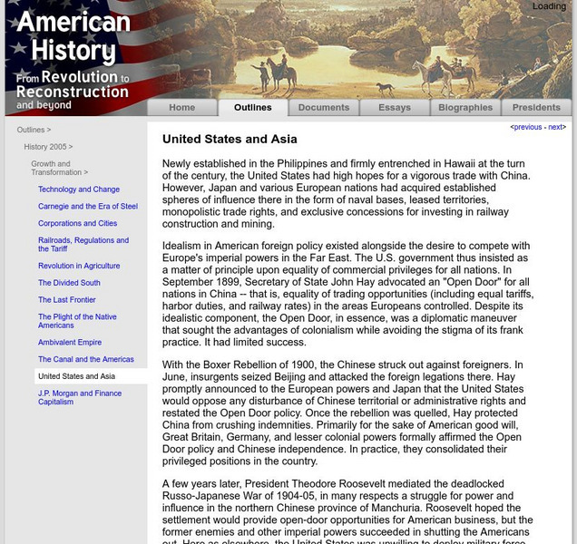 American History: Outlines: United States and Asia Website American History: Outlines: United States and Asia Website