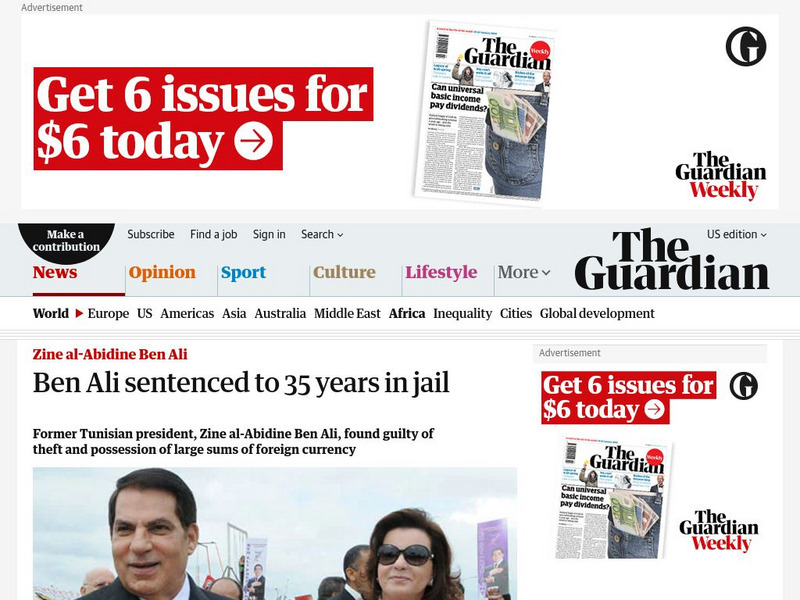 Guardian: Ben Ali Sentenced to 35 Years in Jail Article Guardian: Ben Ali Sentenced to 35 Years in Jail Article