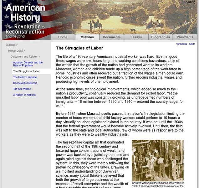 American History: Outlines: The Struggles of Labor Website American History: Outlines: The Struggles of Labor Website
