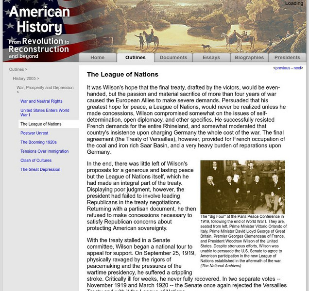 American History: Outlines: The League of Nations Website American History: Outlines: The League of Nations Website