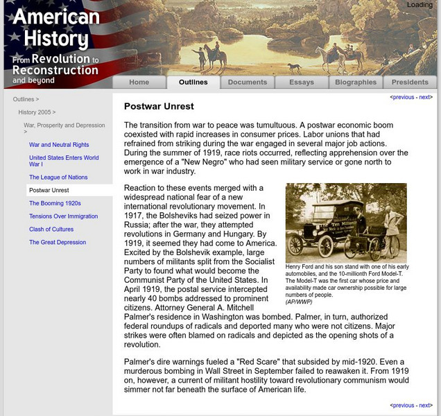 American History: Outlines: Postwar Unrest Website American History: Outlines: Postwar Unrest Website