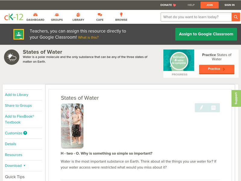 Ck 12: Earth Science: States of Water Unit Plan Ck 12: Earth Science: States of Water Unit Plan