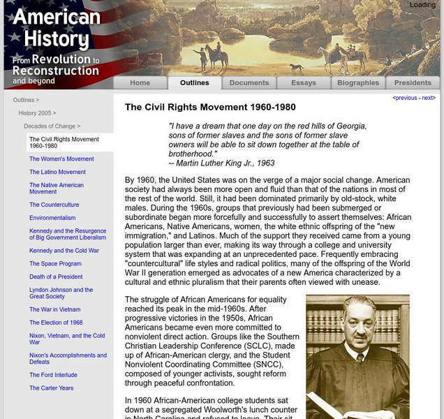 American History: Outlines: The Civil Rights Movement 1960 1980 Website American History: Outlines: The Civil Rights Movement 1960 1980 Website