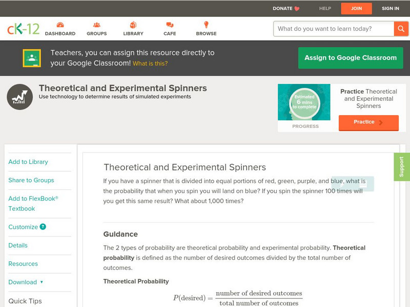 Ck 12: Statistics: Theoretical and Experimental Spinners Unit Plan Ck 12: Statistics: Theoretical and Experimental Spinners Unit Plan