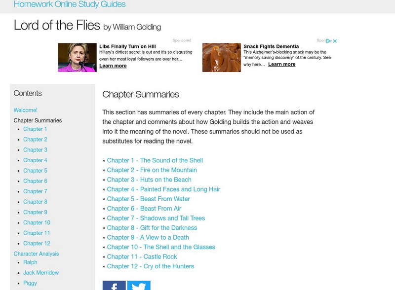 Homework Online: Lord of the Flies, Chapter Summaries Unit Plan Homework Online: Lord of the Flies, Chapter Summaries Unit Plan