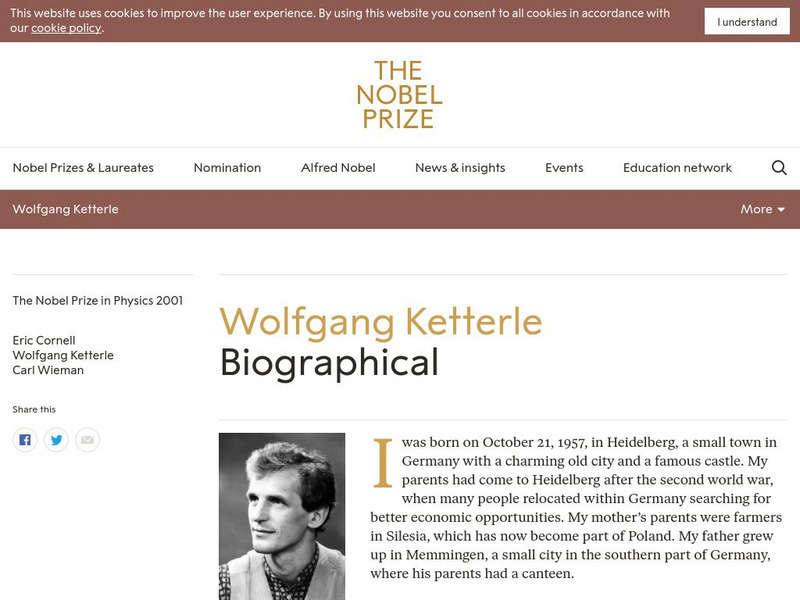The Nobel Prize: Wolfgang Ketterle Biographical Handout The Nobel Prize: Wolfgang Ketterle Biographical Handout
