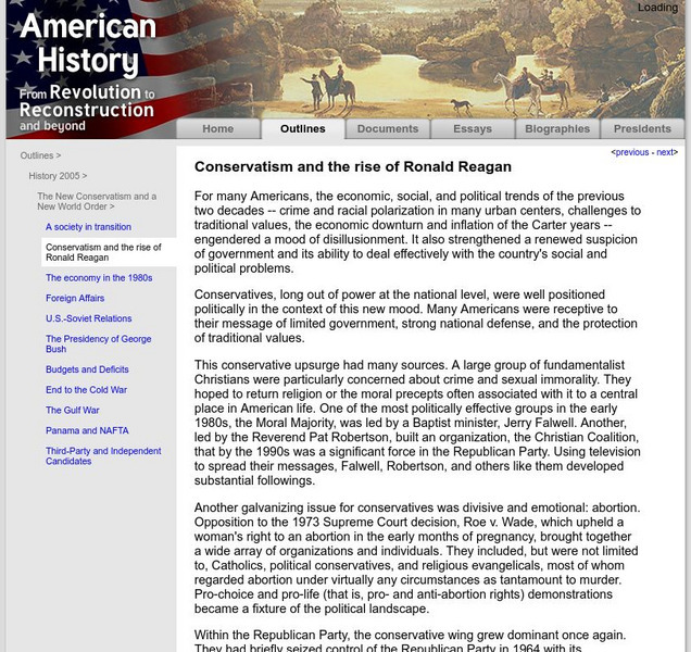 American History: Outlines: Conservatism and the Rise of Ronald Reagan Website American History: Outlines: Conservatism and the Rise of Ronald Reagan Website