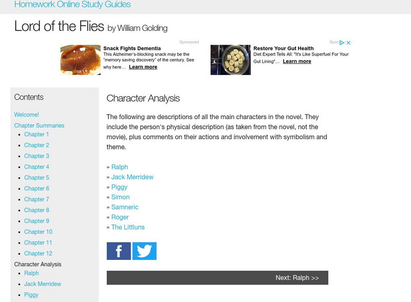 Homework Online: Lord of the Flies, Character Analysis Website Homework Online: Lord of the Flies, Character Analysis Website