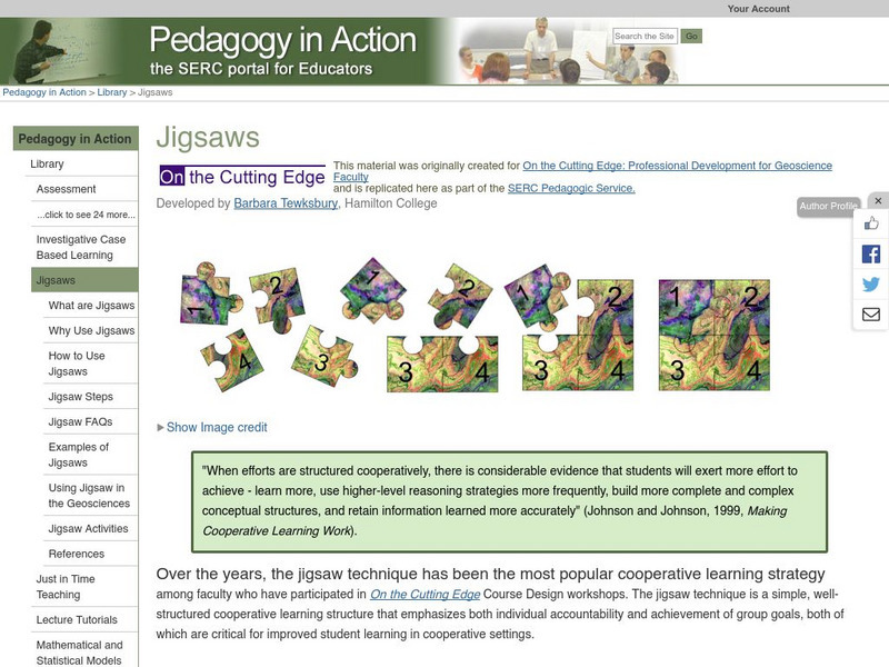 Serc: Pedagogy in Action: Jigsaws Handout Serc: Pedagogy in Action: Jigsaws Handout
