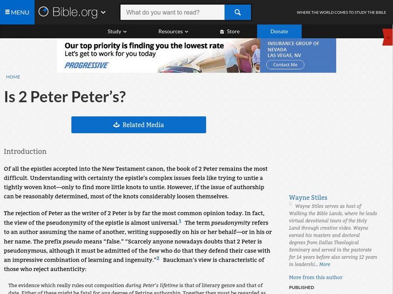 Is 2 Peter Peter's? By Wayne Stiles Website