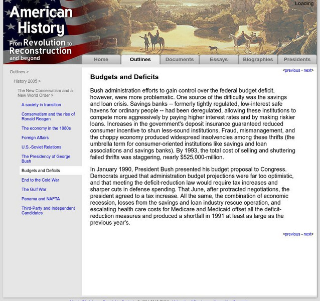 American History: Outlines: Budgets and Deficits Website