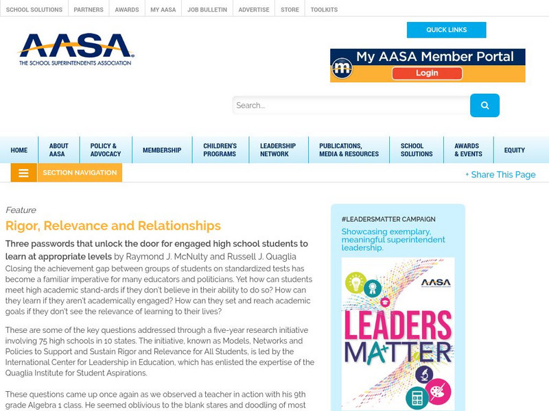 Aasa: Rigor, Relevance and Relationship Article Aasa: Rigor, Relevance and Relationship Article