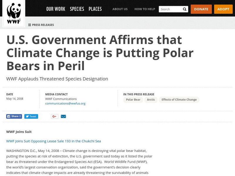World Wildlife Fund: Climate Change Is Putting Polar Bears in Peril Website World Wildlife Fund: Climate Change Is Putting Polar Bears in Peril Website