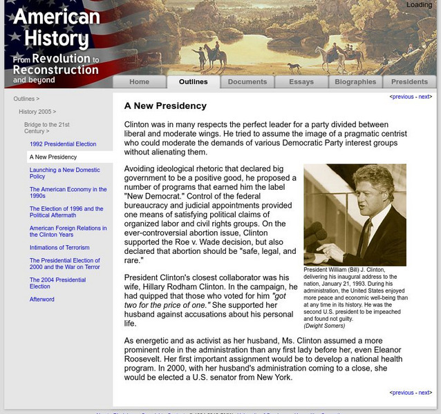 American History: Outlines: A New Presidency Website
