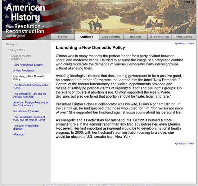 American History: Outlines: Launching a New Domestic Policy Website