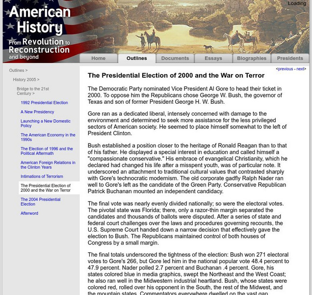 American History: Outlines: Presidential Election of 2000 and the War on Terror Website American History: Outlines: Presidential Election of 2000 and the War on Terror Website