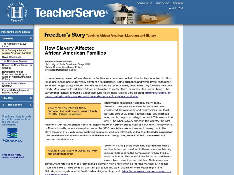 National Humanities Center: Teacher Serve: How Slavery Affected African American Families Article National Humanities Center: Teacher Serve: How Slavery Affected African American Families Article