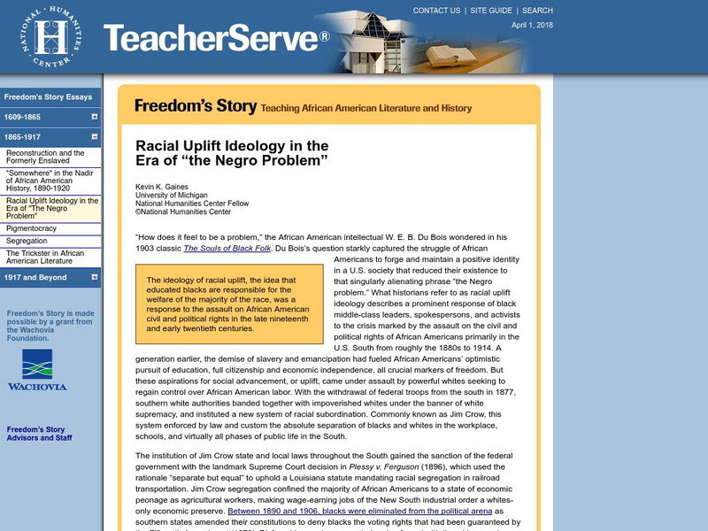 National Humanities Center: Teacher Serve: Racial Uplift Ideology in the Era of "The Negro Problem" Article